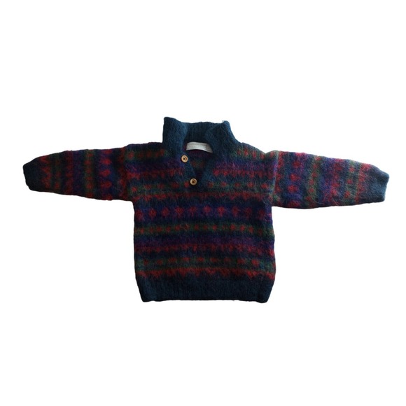 Colleen Steedman Mohair Cardigan Blue Red Bottom Collar Boys ?4T Sweater - Picture 1 of 8